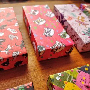 12 Pack Rectangle Paper Boxes w/ Lids | Cats Patterns | Kids Birthday Party